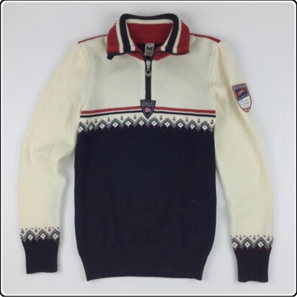 Dale of Norway Women's Navy, Cream & Red Half-Zip Turtleneck Sweater - Picture 6 of 7